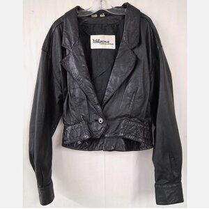 Vintage WILSONS Women's Medium Black Leather Crop Moto Biker Jacket Punk Grunge